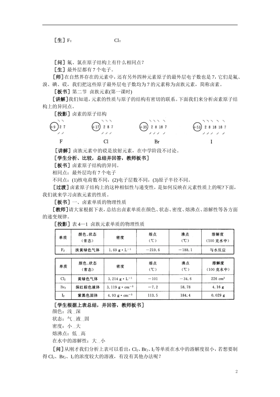 【精品】高中化学（大纲版）第一册 第四章  卤  素  第二节卤族元素(第一课时)_第2页