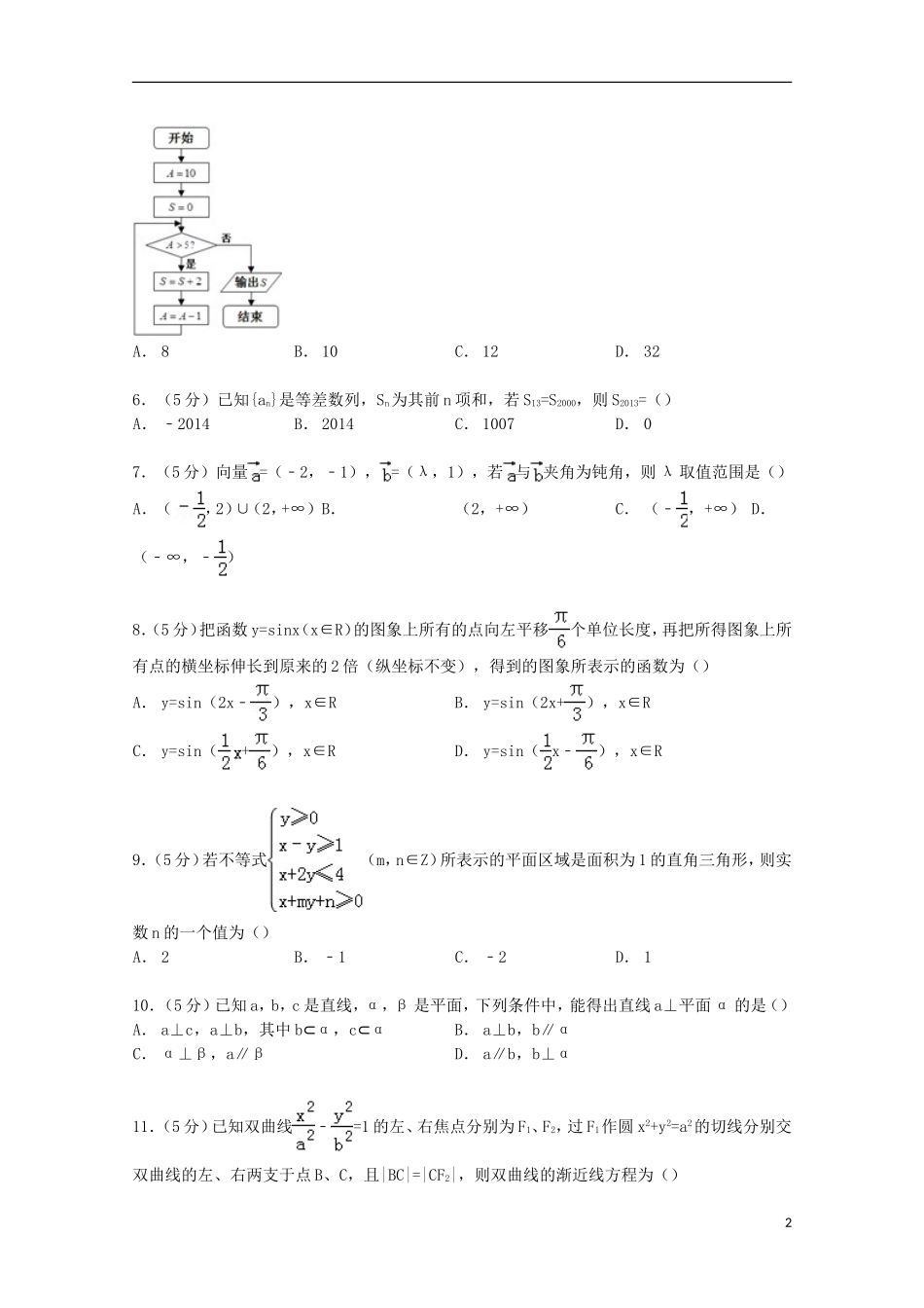 大学附中高考数学模拟试卷 文（含解析）-人教版高三全册数学试题_第2页