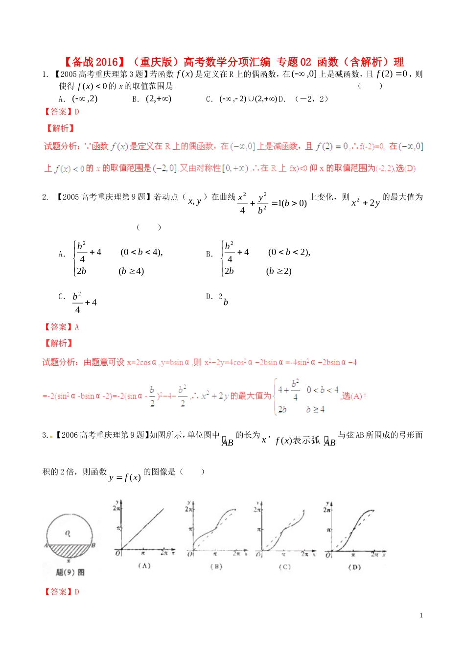 备战（重庆版）高考数学分项汇编 专题02 函数（含解析）理-人教版高三全册数学试题_第1页