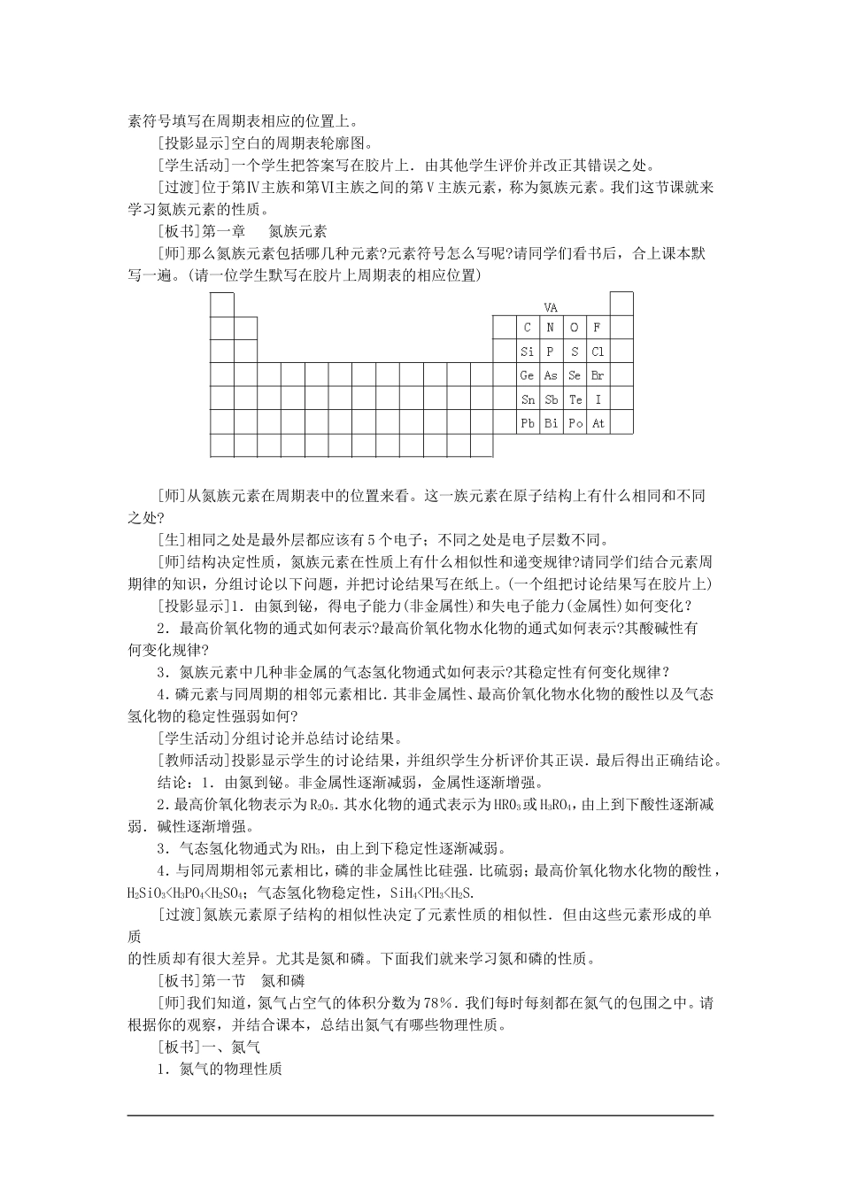 【精品】高一化学 第二册 第一章  氮族元素 第一节氮和磷(第一课时)大纲人教版_第2页