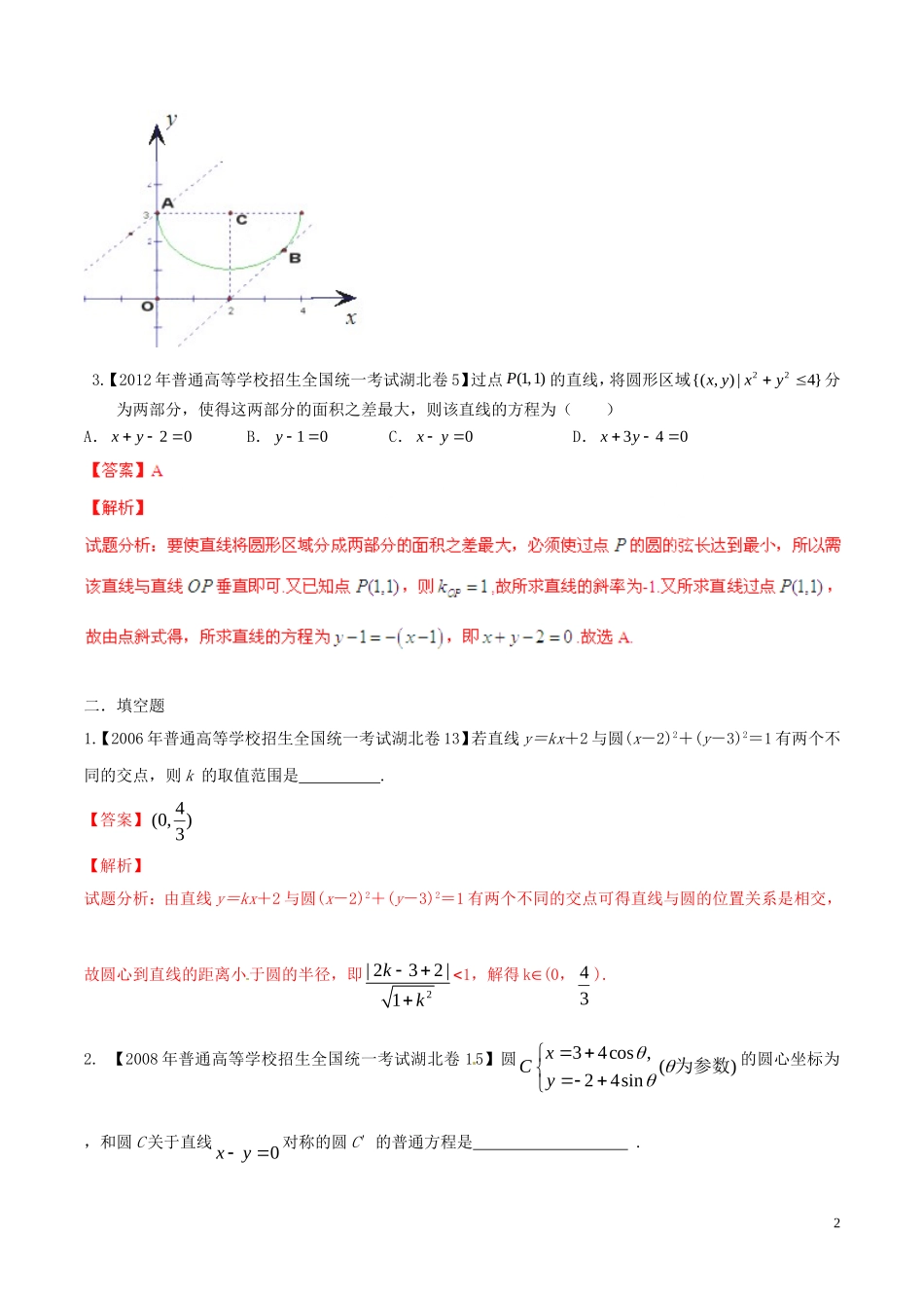 备战（湖北版）高考数学分项汇编 专题08 直线与圆（含解析）-人教版高三全册数学试题_第2页