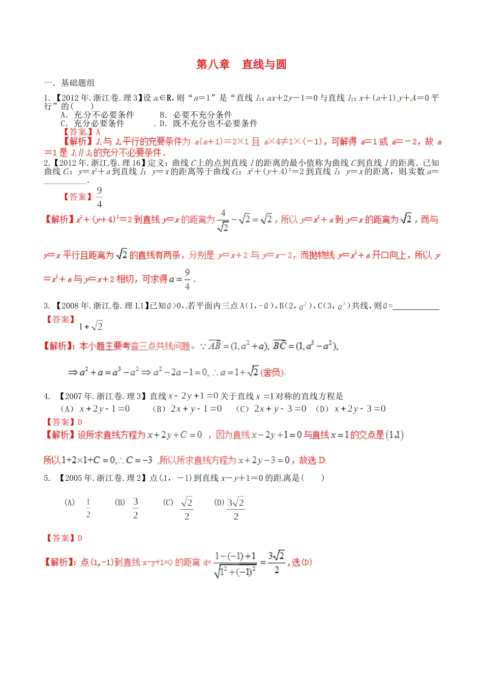 备战（浙江版）高考数学分项汇编 专题8 直线与圆（含解析）理-浙江版高三全册数学试题_第1页