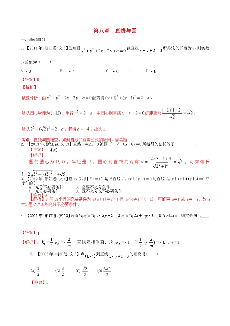 备战（浙江版）高考数学分项汇编 专题8 直线与圆（含解析）文-浙江版高三全册数学试题_第1页
