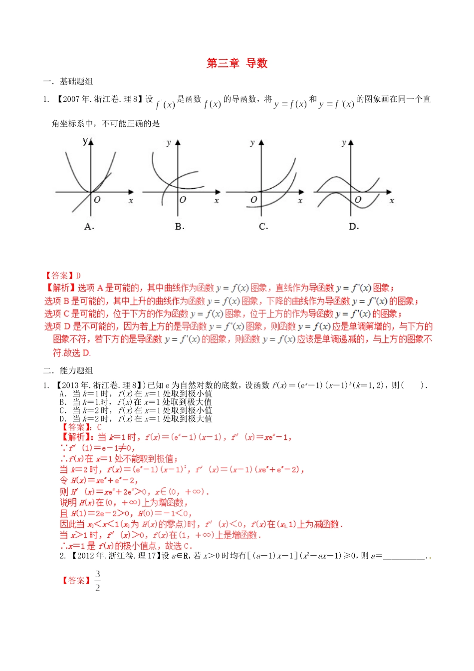 备战（浙江版）高考数学分项汇编 专题3 导数（含解析）理-浙江版高三全册数学试题_第1页