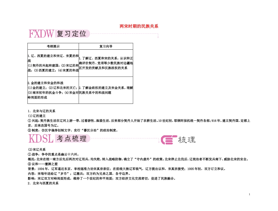 【精品】备考2011高考历史高效学习方案考点专项突破 4-2两宋时期的民族关系教案 新人教版_第1页