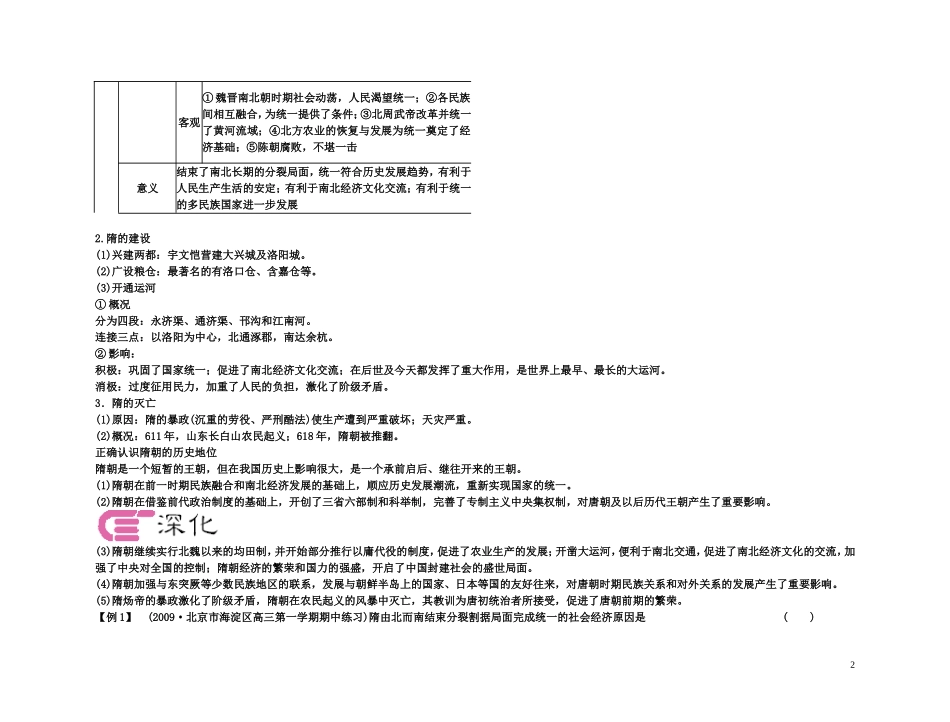 【精品】备考2011高考历史高效学习方案考点专项突破 3-1隋朝的兴衰和唐朝前期的政局教案 新人教版_第2页