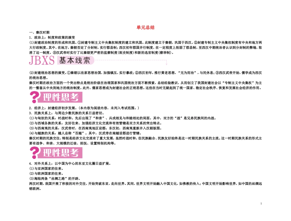 【精品】备考2011高考历史高效学习方案考点专项突破 2单元总结 封建大一统和封建国家的分裂——秦汉、魏晋南北朝教案 新人教版_第1页
