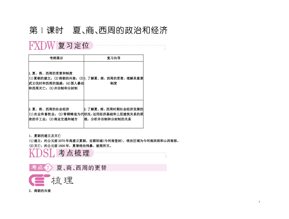 【精品】备考2011高考历史高效学习方案考点专项突破 1-1夏、商、西周的政治和经济教案 新人教版_第1页