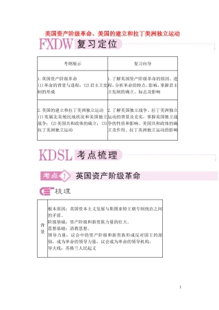【精品】备考2011高考历史高效学习方案历史考点专项突破 英国资产阶级革命、美国的建立和拉丁美洲独立运动 人教版