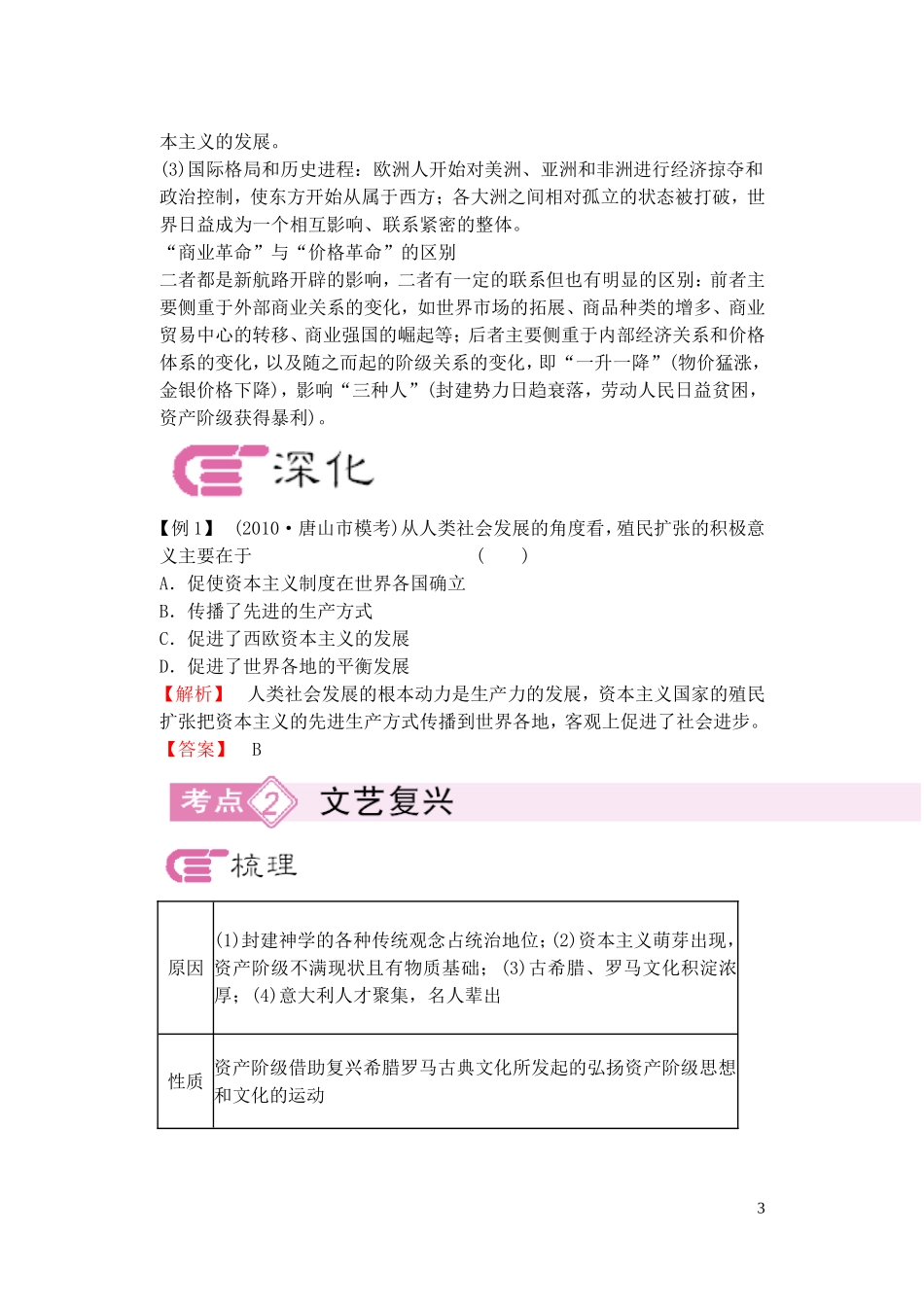 【精品】备考2011高考历史高效学习方案历史考点专项突破 资本主义在欧洲的兴起 人教版_第3页