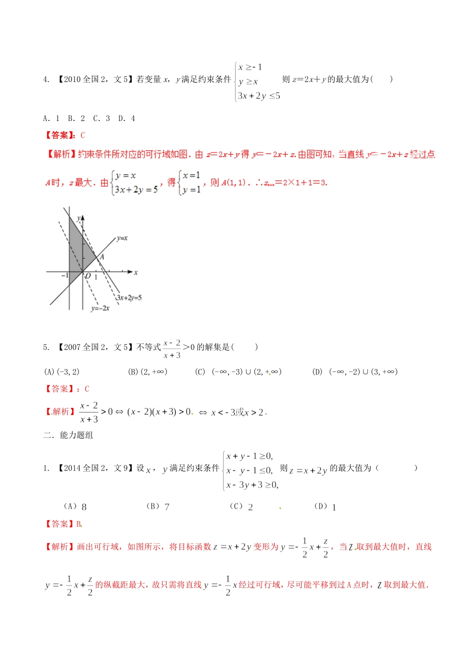 备战（新课标Ⅱ版）高考数学分项汇编 专题07 不等式（含解析）文-人教版高三全册数学试题_第2页