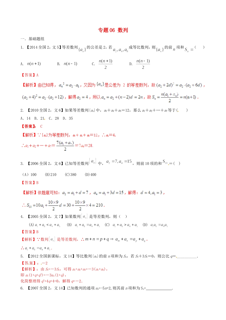 备战（新课标Ⅱ版）高考数学分项汇编 专题06 数列（含解析）文-人教版高三全册数学试题_第1页