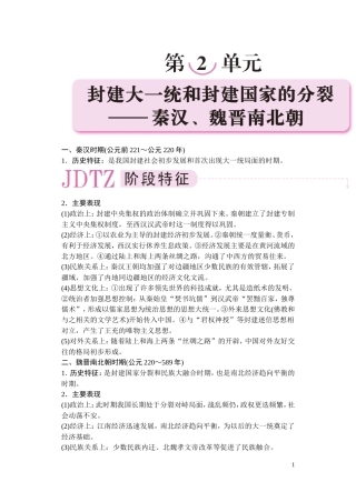 【精品】备考2011高考历史高效学习方案历史考点专项突破 第2单元综述 封建大一统和封建国家的分裂-秦汉、魏晋南北朝 人教版