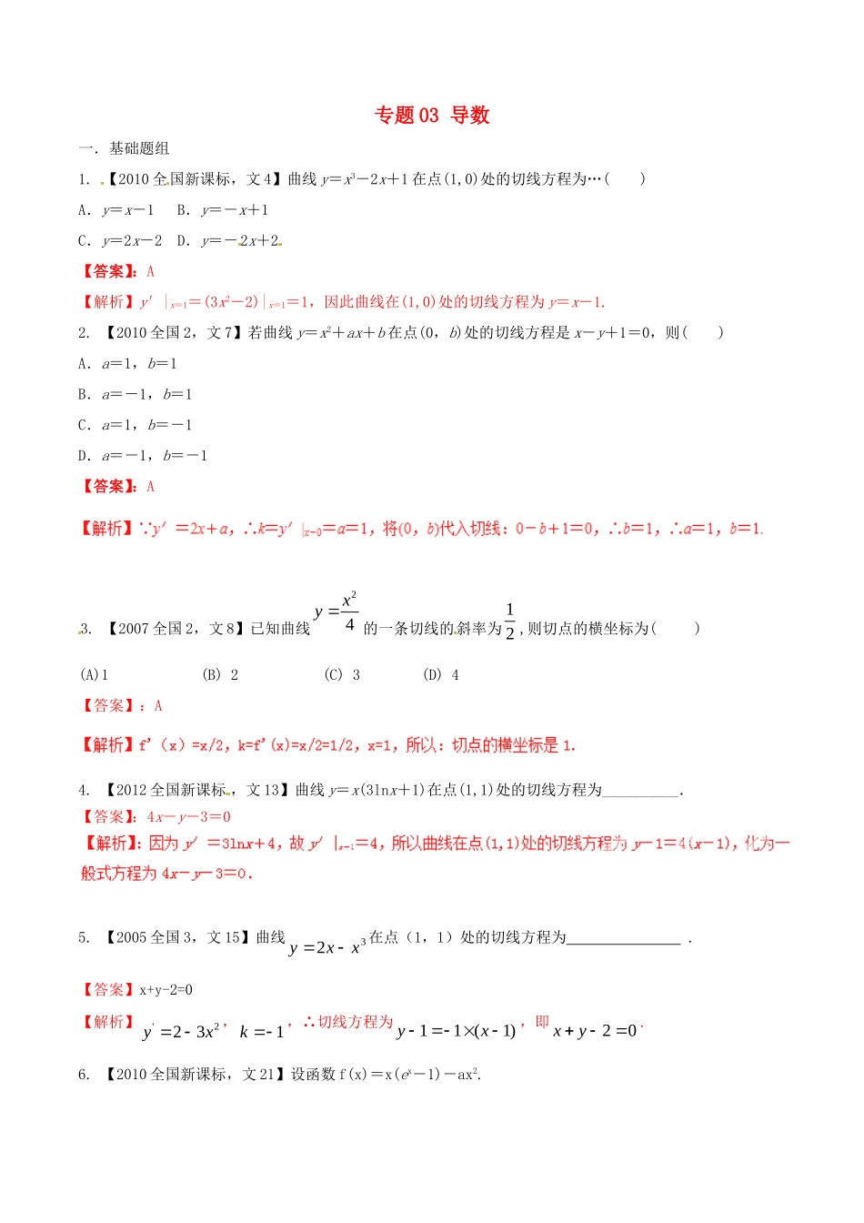 备战（新课标Ⅱ版）高考数学分项汇编 专题03 导数（含解析）文-人教版高三全册数学试题_第1页