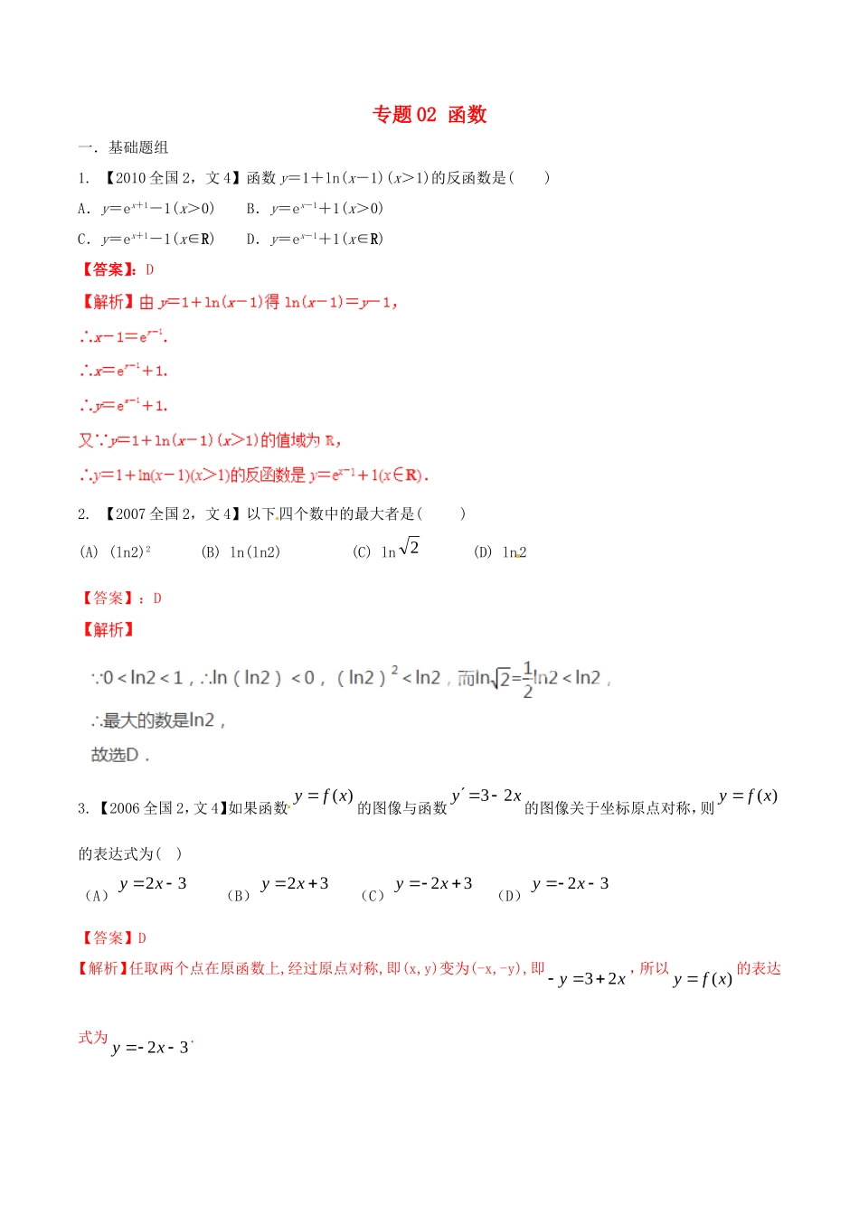 备战（新课标Ⅱ版）高考数学分项汇编 专题02 函数（含解析）文-人教版高三全册数学试题_第1页