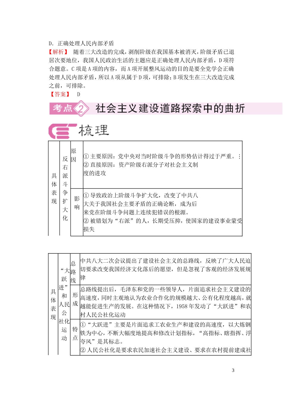 【精品】备考2011高考历史高效学习方案历史考点专项突破 社会主义建设在探索中曲折发展 人教版_第3页