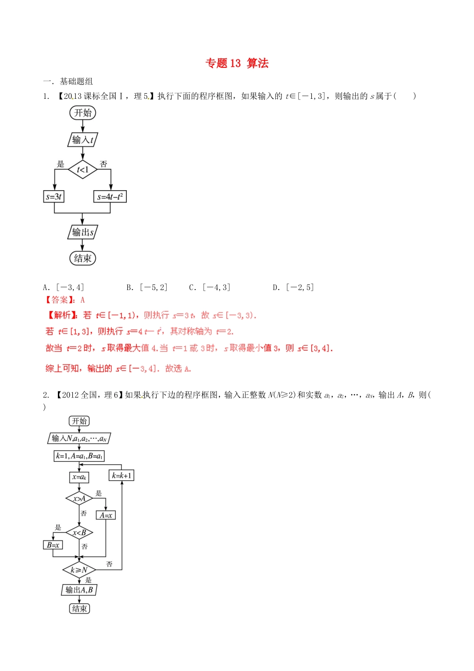 备战（新课标I版）高考数学分项汇编 专题13 算法（含解析）理-人教版高三全册数学试题_第1页