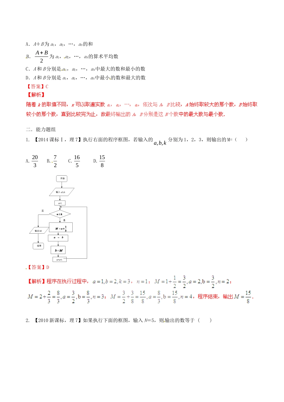 备战（新课标I版）高考数学分项汇编 专题13 算法（含解析）理-人教版高三全册数学试题_第2页