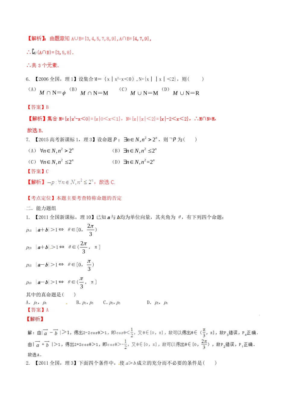 备战（新课标I版）高考数学分项汇编 专题1 集合与常用逻辑用语（含解析）理-人教版高三全册数学试题_第2页