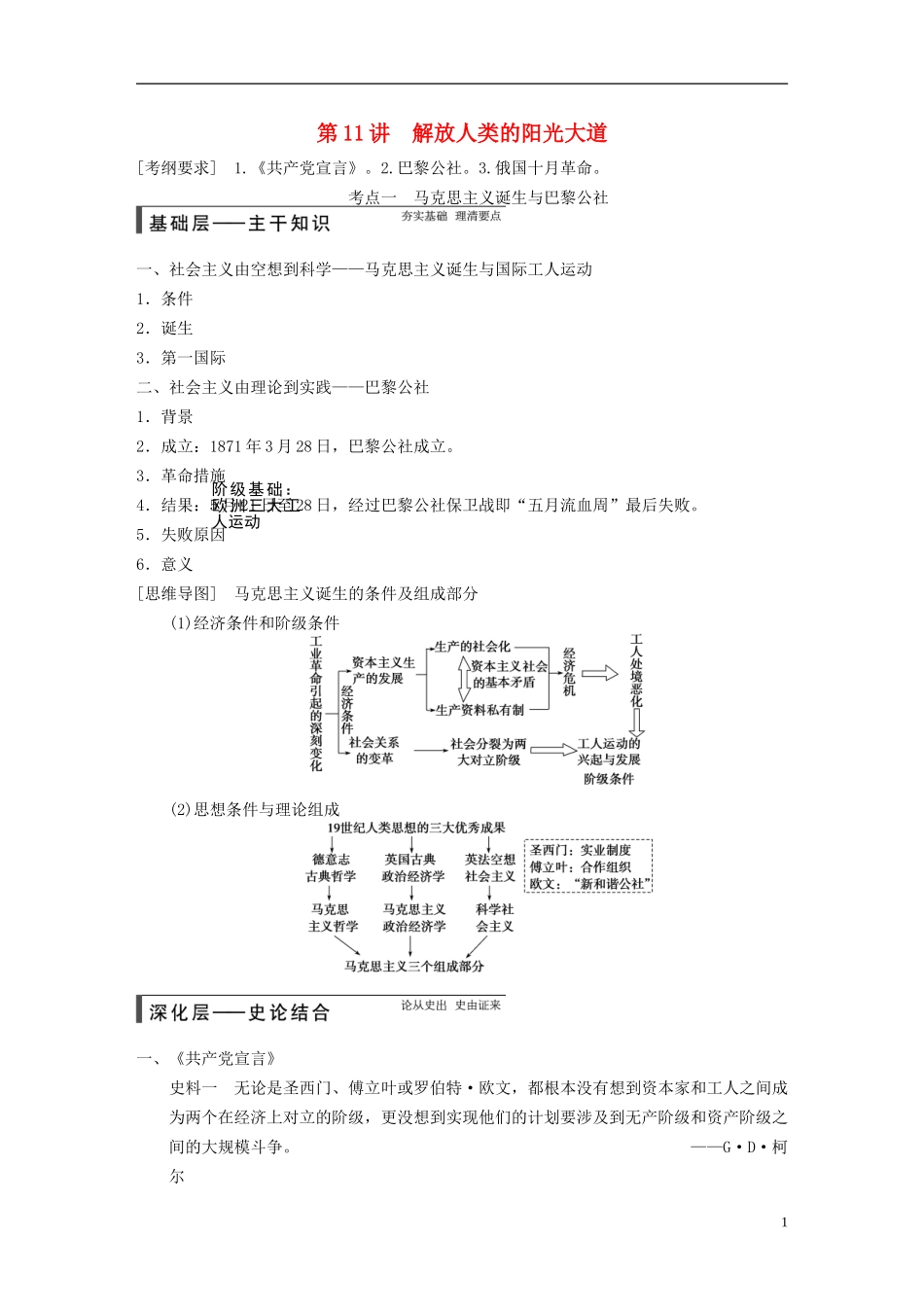 【步步高】（福建专用）2015届高考历史一轮复习 专题四 第11讲 解放人类的阳光大道教案 人民版_第1页