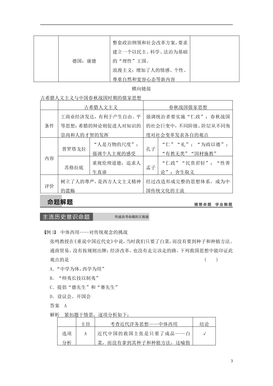 【步步高】（福建专用）2015届高考历史一轮复习 专题十四 西方人文精神的起源及其发展专题整合 人民版_第3页