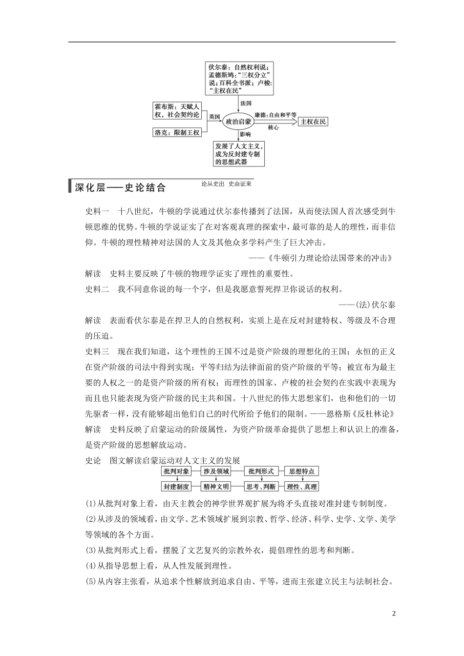 【步步高】（福建专用）2015届高考历史一轮复习 专题十四 第32讲 专制下的启蒙及理性之光与浪漫之声教案 人民版_第2页