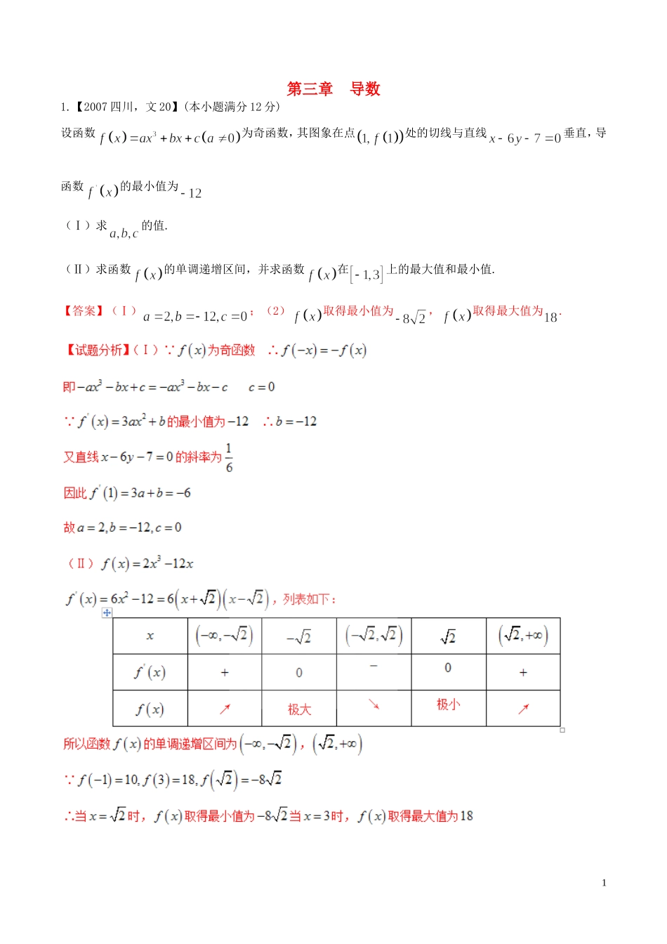 备战（四川版）高考数学分项汇编 专题3 导数（含解析）文-人教版高三全册数学试题_第1页