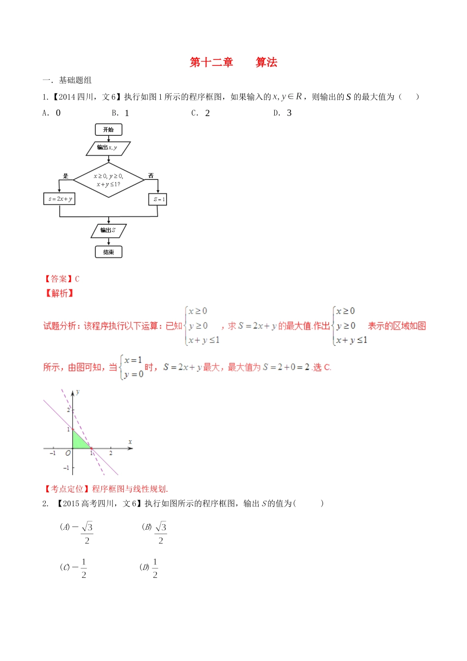 备战（四川版）高考数学分项汇编 专题12 算法（含解析）文-人教版高三全册数学试题_第1页