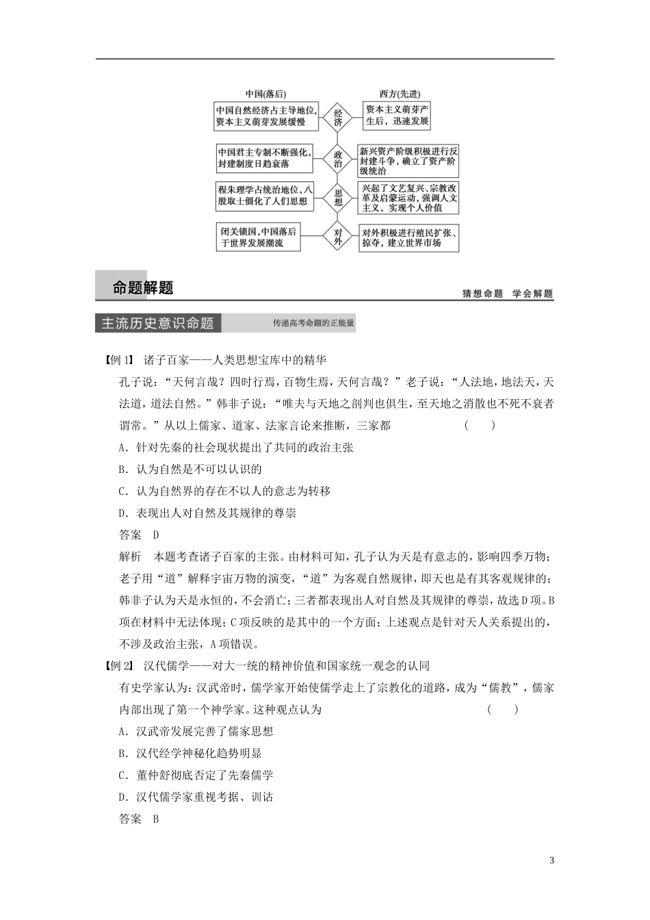 【步步高】（福建专用）2015届高考历史一轮复习 专题十二 中国传统文化主流思想的演变专题整合 人民版_第3页