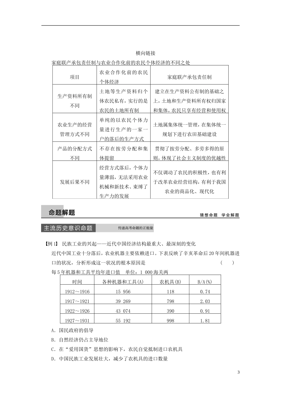 【步步高】（福建专用）2015届高考历史一轮复习 专题八 中国社会主义建设道路的探索专题整合 人民版_第3页