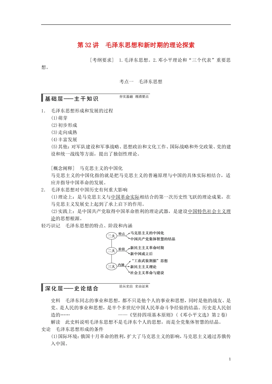 【步步高】（广东专用）2015届高考历史大一轮复习讲义 第32讲 毛泽东思想和新时期的理论探索（含广东高考调研题组，含必背要语）新人教版 _第1页