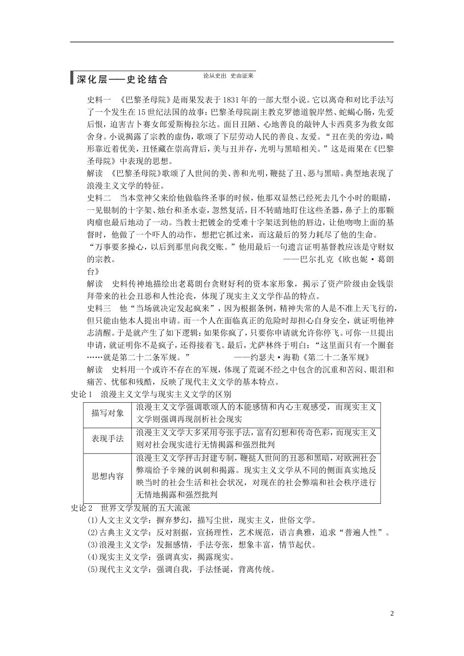 【步步高】（广东专用）2015届高考历史大一轮复习讲义 第36讲 19世纪以来的世界文学艺术（含广东高考调研题组，含必背要语）新人教版 _第2页