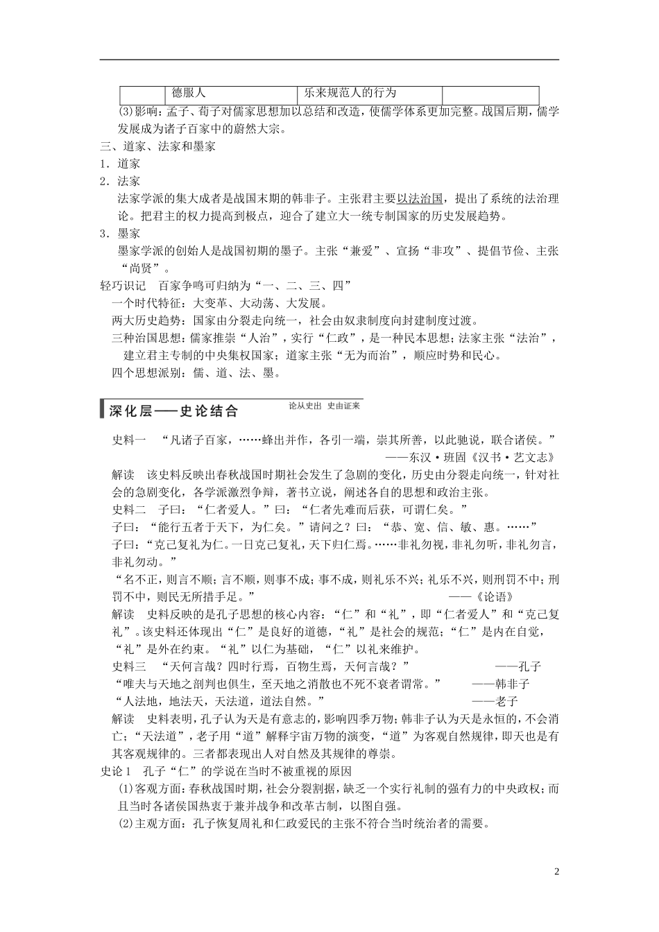 【步步高】（广东专用）2015届高考历史大一轮复习讲义 第26讲 从“百家争鸣”到“罢黜百家，独尊儒术”（含广东高考调研题组，含必背要语）新人教版 _第2页