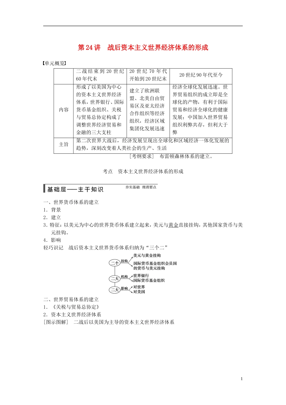 【步步高】（广东专用）2015届高考历史大一轮复习讲义 第24讲 战后资本主义世界经济体系的形成（含广东高考调研题组，含必背要语）新人教版 _第1页