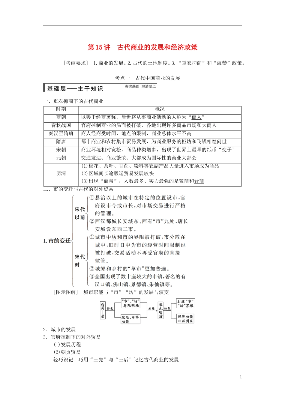 【步步高】（广东专用）2015届高考历史大一轮复习讲义 第15讲 古代商业的发展和经济政策（含广东高考调研题组，含必背要语）新人教版 _第1页