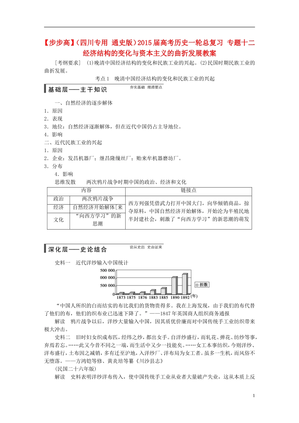 【步步高】（四川专用 通史版）2015届高考历史一轮总复习 专题十二 经济结构的变化与资本主义的曲折发展教案_第1页