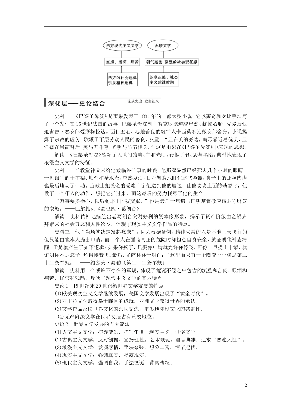 【步步高】（四川专用 通史版）2015届高考历史一轮总复习 专题十九 19世纪以来的世界文学艺术教案_第2页