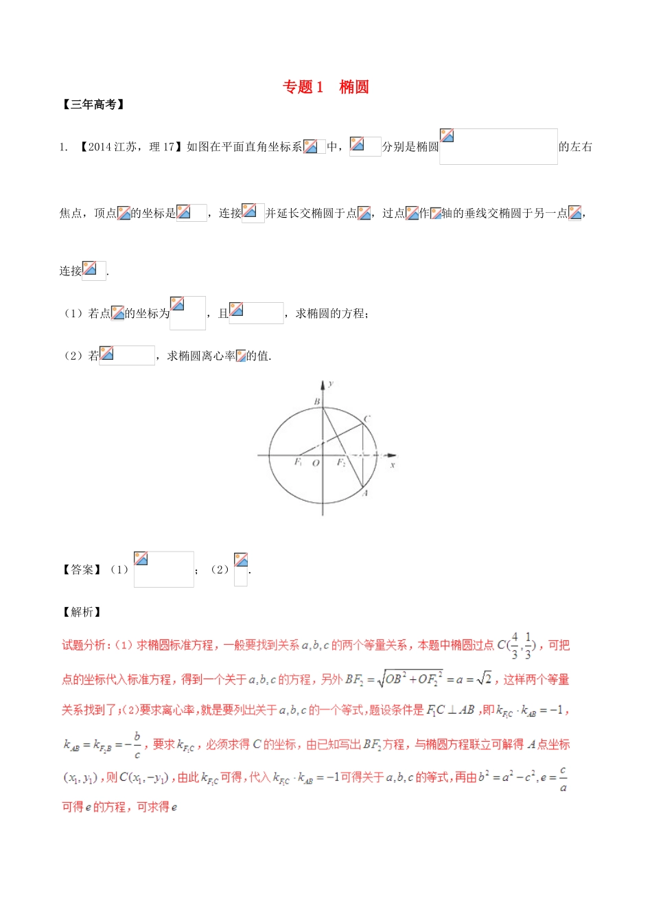 备战高考数学（精讲精练精析）专题10.1 椭圆试题（江苏版）（含解析）-江苏版高三全册数学试题_第1页