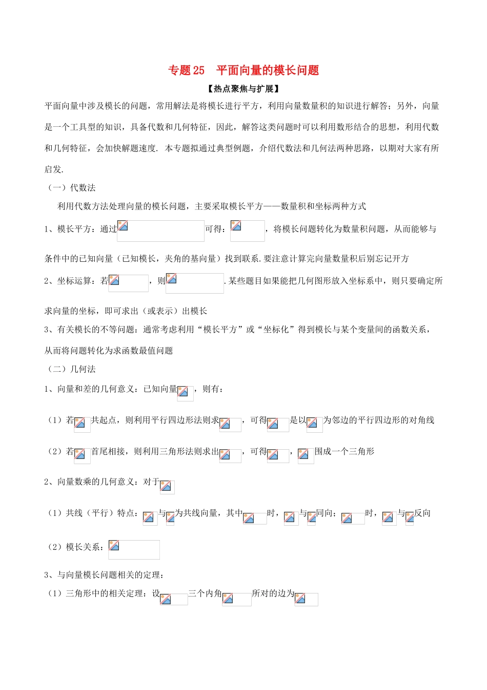 备战高考数学大一轮复习 热点聚焦与扩展 专题25 平面向量的模长问题-人教版高三全册数学试题_第1页