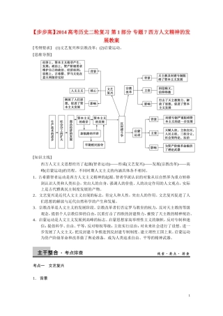 【步步高】2014高考历史二轮复习 第1部分 专题7 西方人文精神的发展教案