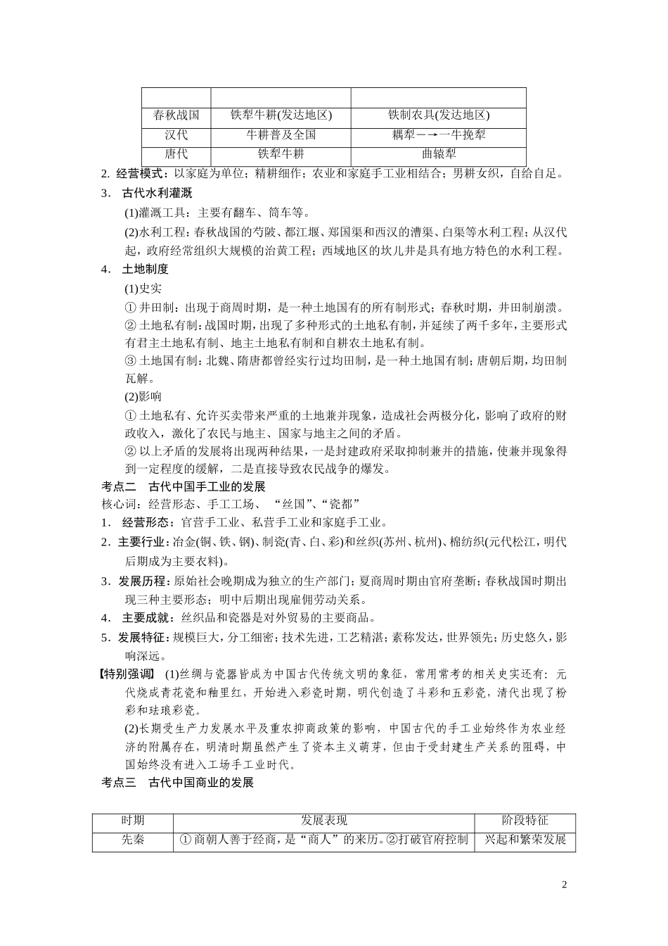【步步高】2014高考历史二轮复习 第1部分 专题2 古代中国的农耕经济教案_第2页