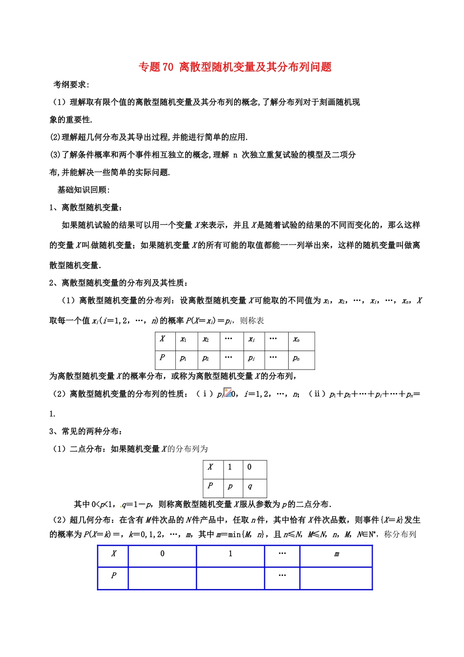 备战高考数学一轮复习（热点难点）专题70 离散型随机变量及其分布列问题 理-人教版高三全册数学试题_第1页