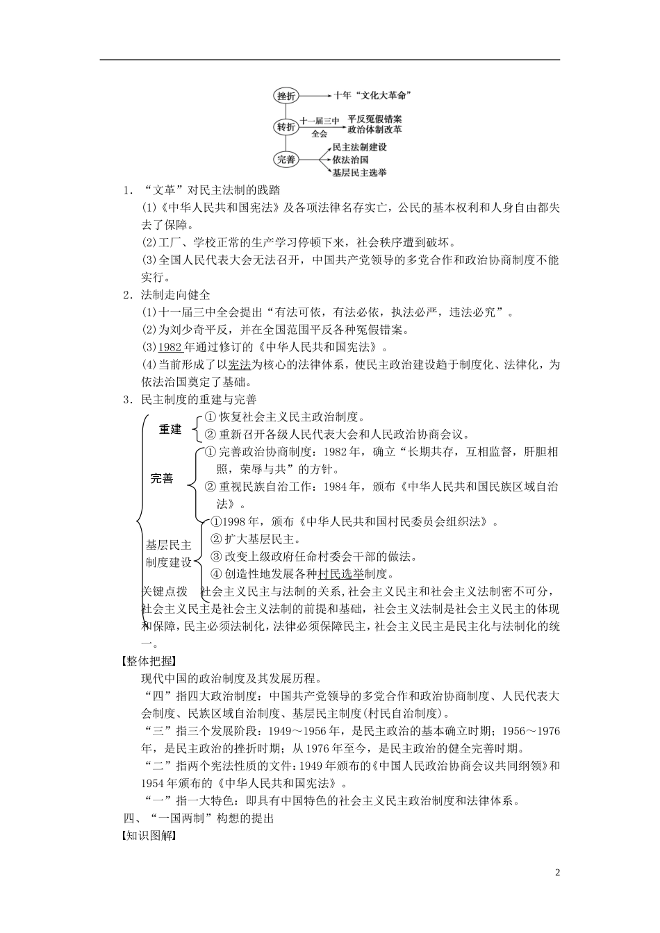 【步步高】2014届高考历史一轮复习讲义 （知识整合+重点深化+探究命题+课时训练）第四单元 第10讲 现代中国的政治建设与祖国统一（含解析） 新人教版_第2页