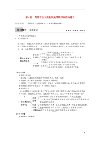 【步步高】2014届高考历史一轮复习讲义 （知识整合+重点深化+探究命题+课时训练）第二单元 第4讲 英国君主立宪制和美国联邦政府的建立（含解析） 新人教版