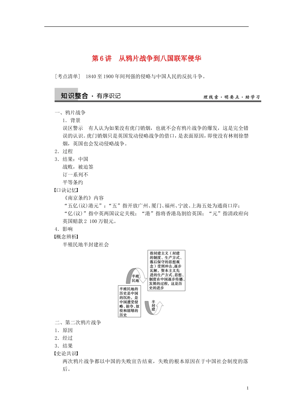 【步步高】2014届高考历史一轮复习讲义 （知识整合+重点深化+探究命题+课时训练）第三单元 第6讲 从鸦片战争到八国联军侵华（含解析） 新人教版_第1页
