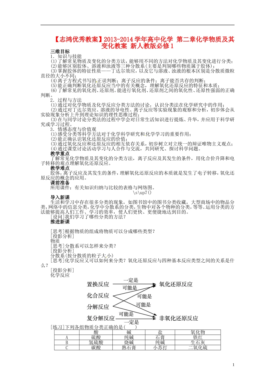 【志鸿优秀教案】2013-2014学年高中化学 第二章化学物质及其变化教案 新人教版必修1_第1页