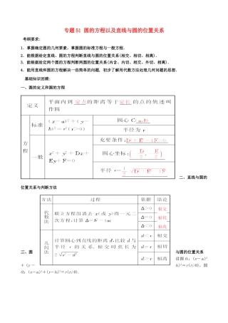 备战高考数学一轮复习（热点难点）专题51 圆的方程以及直线与圆的位置关系-人教版高三全册数学试题