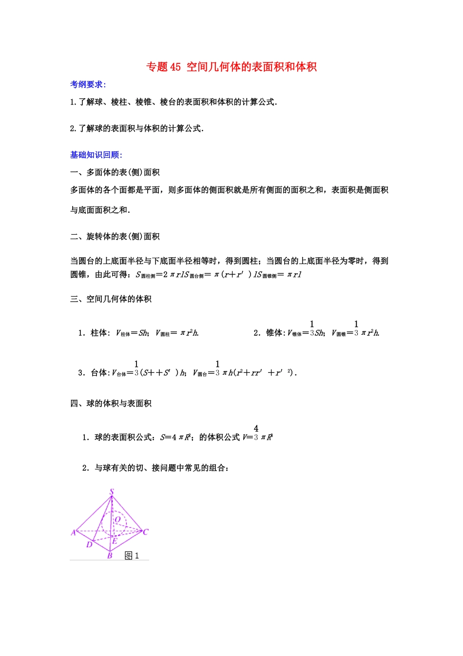 备战高考数学一轮复习（热点难点）专题45 空间几何体的表面积和体积-人教版高三全册数学试题_第1页