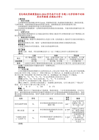 【志鸿优秀教案】2013-2014学年高中化学 专题1 化学家眼中的物质世界教案 苏教版必修1