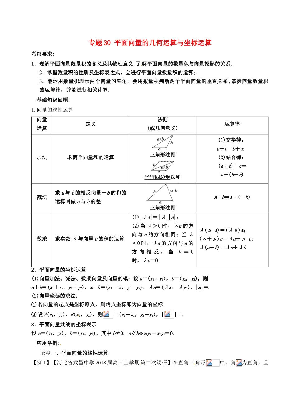 备战高考数学一轮复习（热点难点）专题30 平面向量的几何运算与坐标运算-人教版高三全册数学试题_第1页
